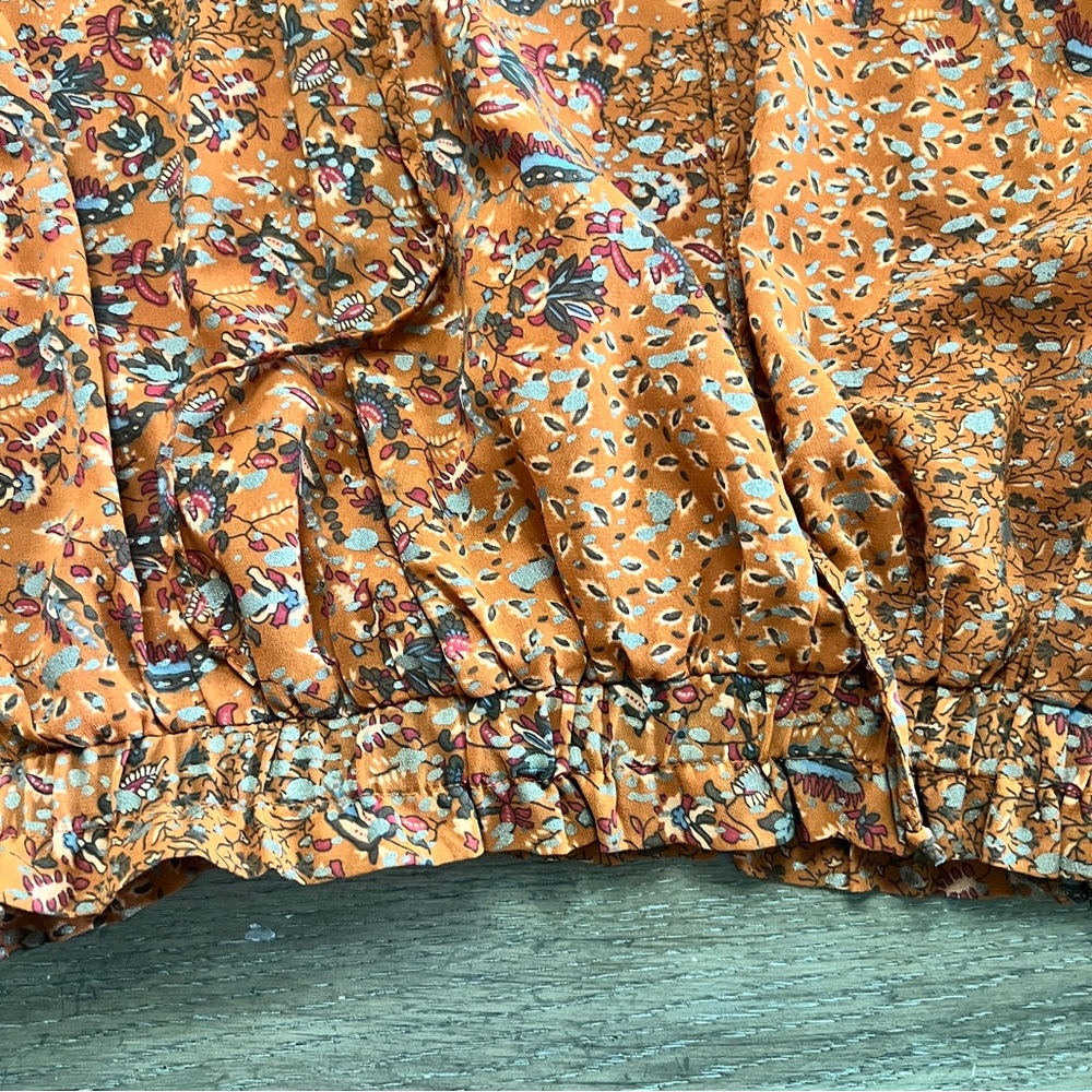 Elan Rust Floral Ruffle-Trim Long Sleeve Blouse size Large - Picture 5 of 7